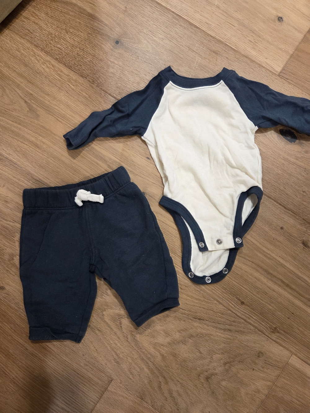 Carter's Navy and Cream Raglan One-Piece with Navy Shorts